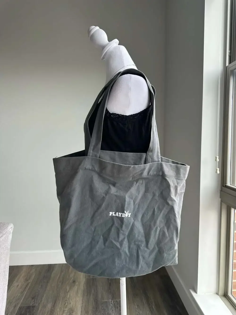 Playboy Charcoal Gray Canvas Graphic Pinup Surfer Tote Bag